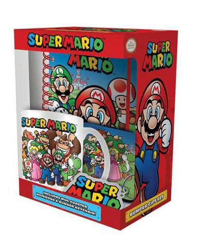 Ajándék szett – Super Mario – bögre (315 ml) fehér – alátét – kulcstartó termékhez kapcsolódó kép